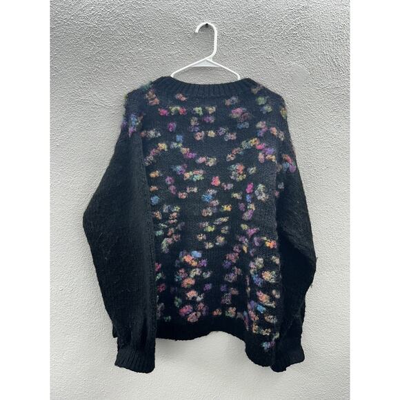 Hand Knit By Miss D Womens Sweater Size Unknown Black Colorful Knit Button Up - Picture 5 of 9